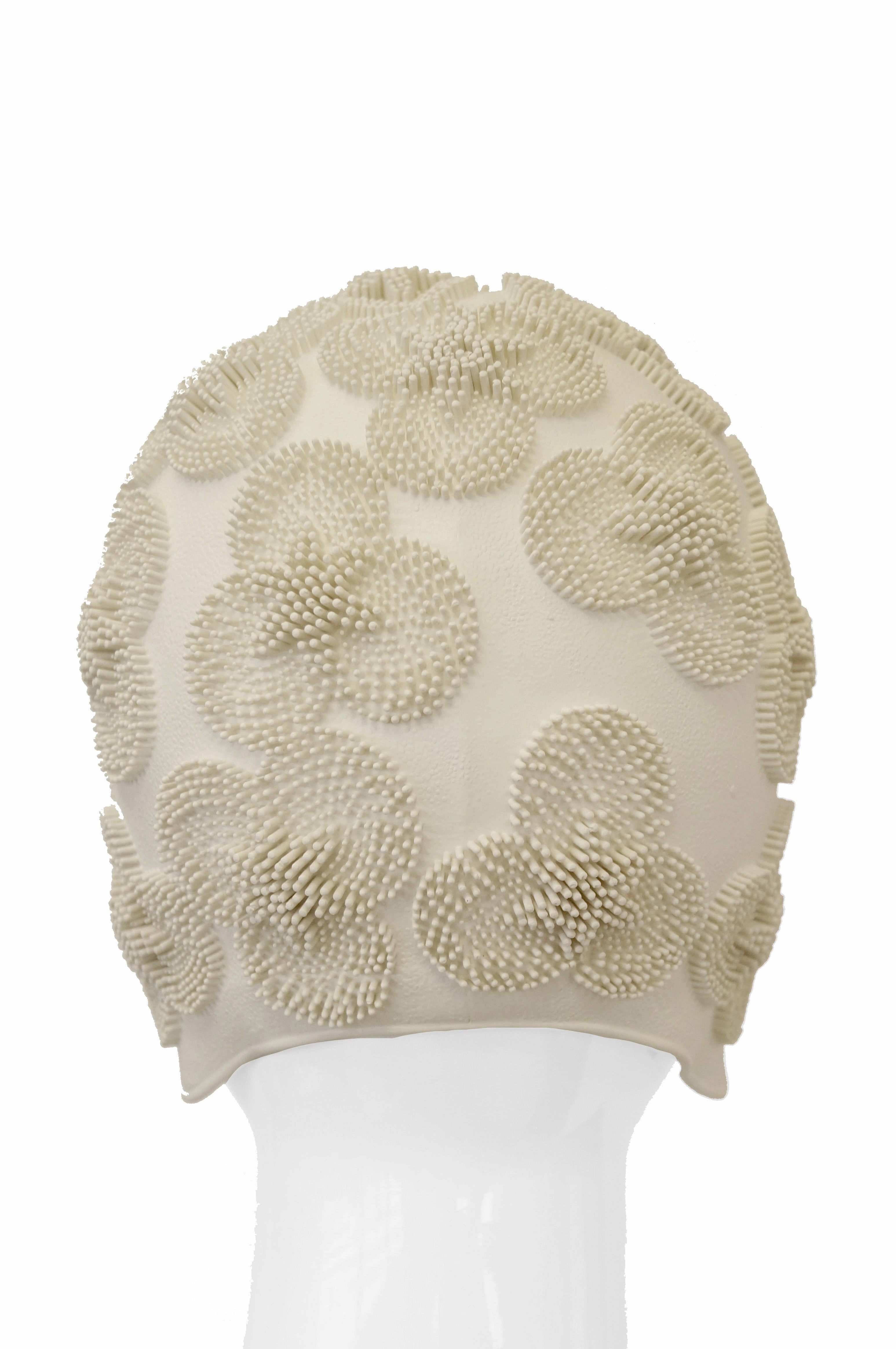 1960s Winter White 3D Flower Burst Swim Cap