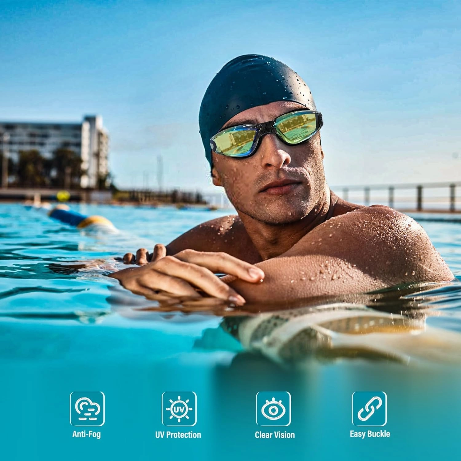 2 Pack Adult Swim Goggles with Polarized UV Lenses, Anti-Fog Leakproof for Swimming & Snorkeling