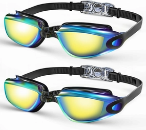 2 Pack Adult Swim Goggles with Polarized UV Lenses, Anti-Fog Leakproof for Swimming & Snorkeling
