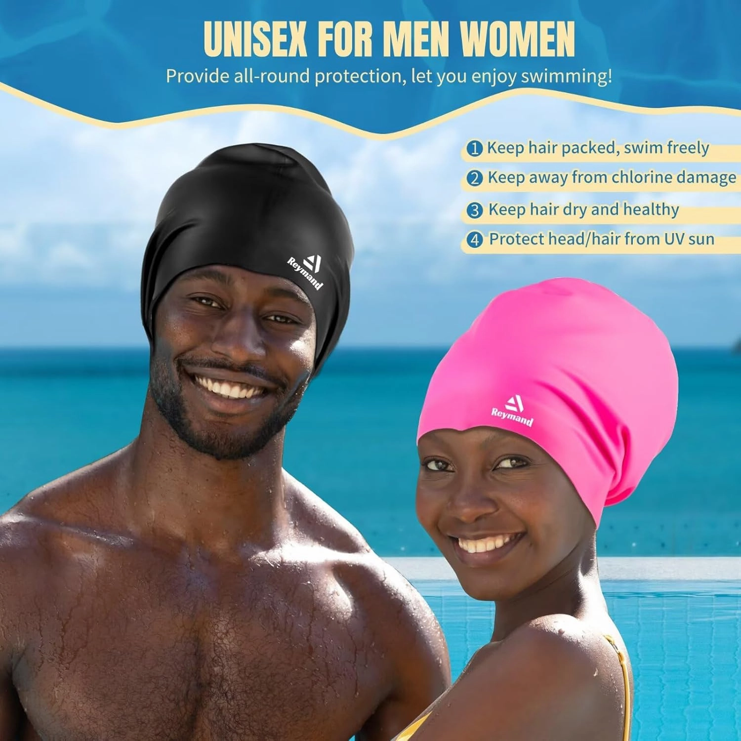 2 Pack Extra Large Swim Cap for Braids and Dreadlocks, Silicone Swimming Caps for Long Hair, Weaves, Extensions, Curls & Afros, Waterproof Adult Swim Hats Bathing Caps for Women Men