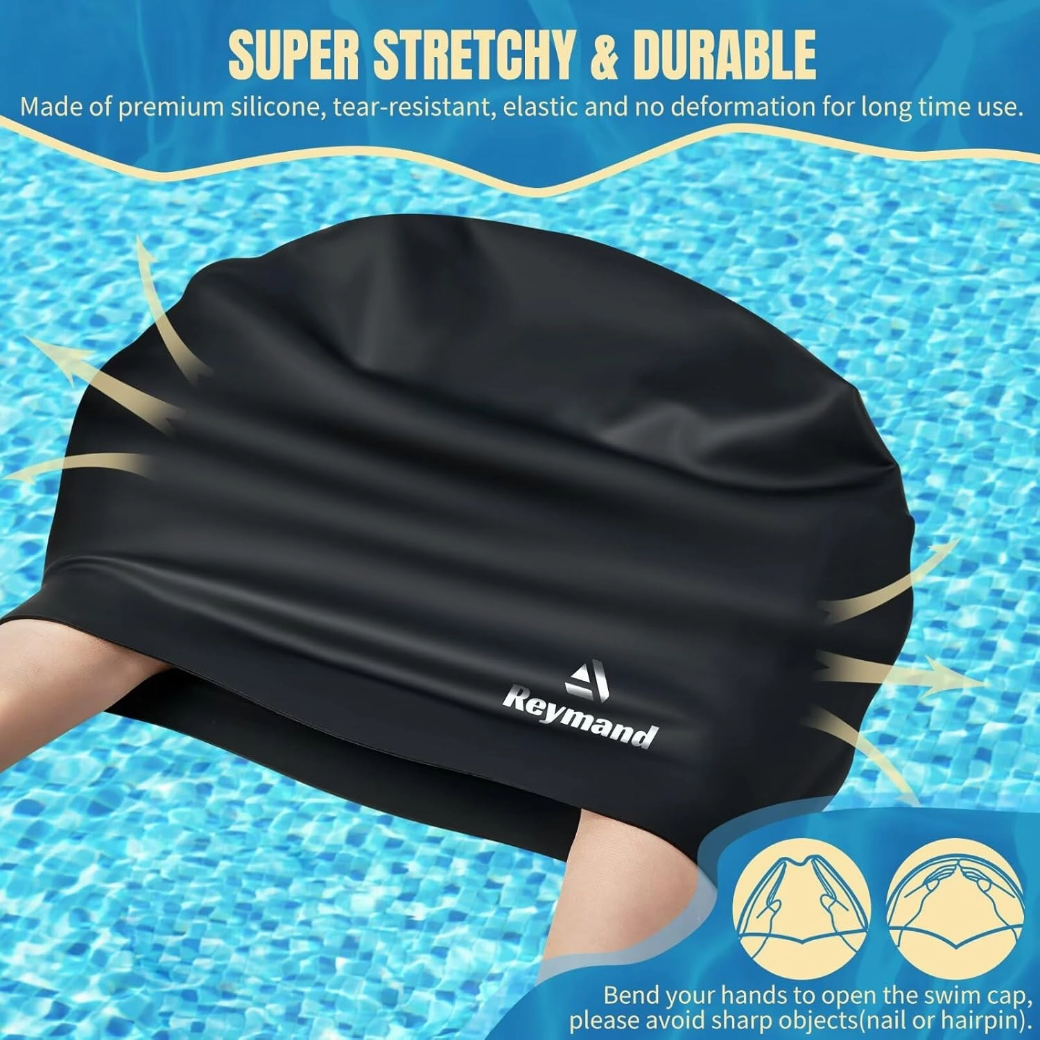 2 Pack Extra Large Swim Cap for Braids and Dreadlocks, Silicone Swimming Caps for Long Hair, Weaves, Extensions, Curls & Afros, Waterproof Adult Swim Hats Bathing Caps for Women Men