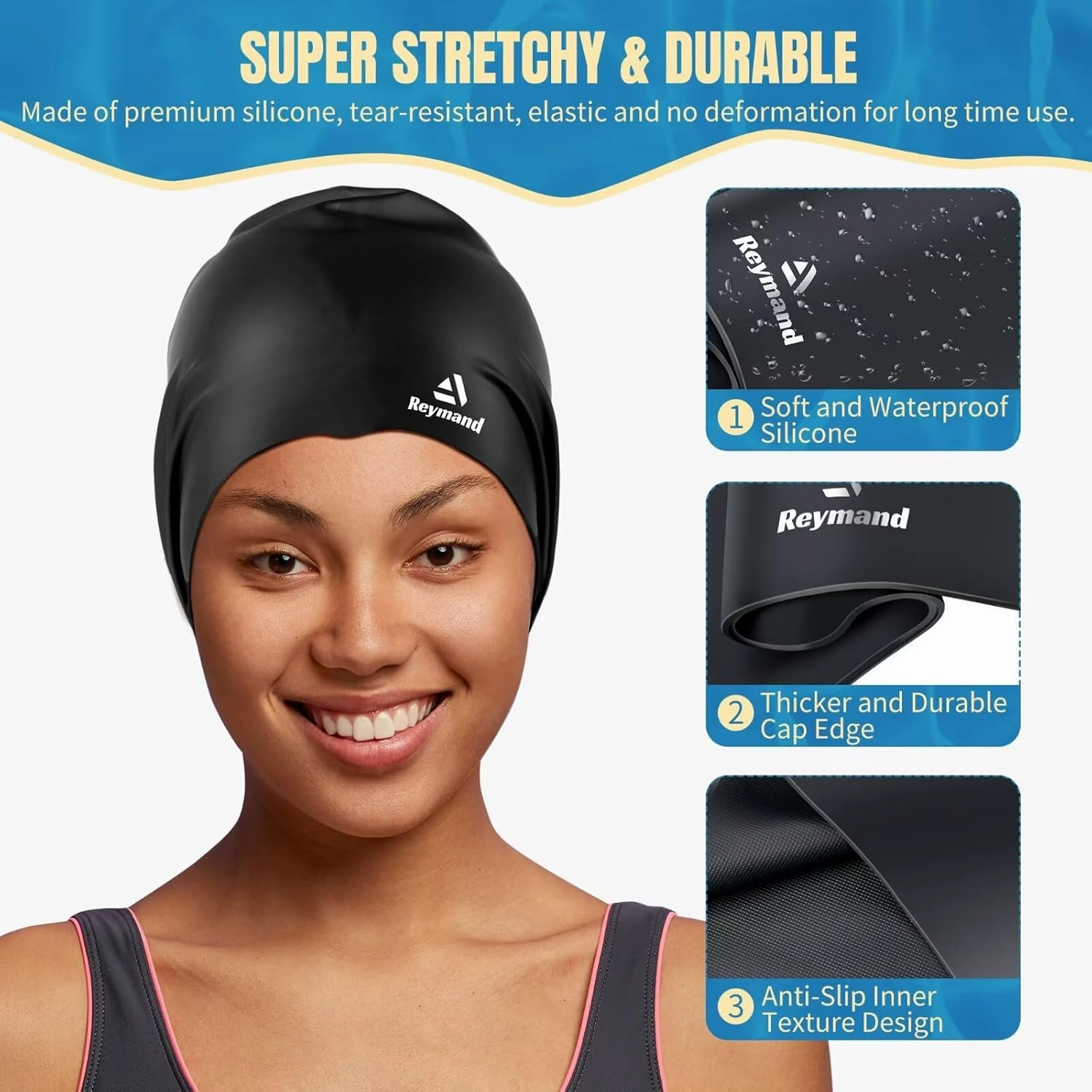 2 Pack Extra Large Swim Cap for Braids and Dreadlocks, Silicone Swimming Caps for Long Hair, Weaves, Extensions, Curls & Afros, Waterproof Adult Swim Hats Bathing Caps for Women Men
