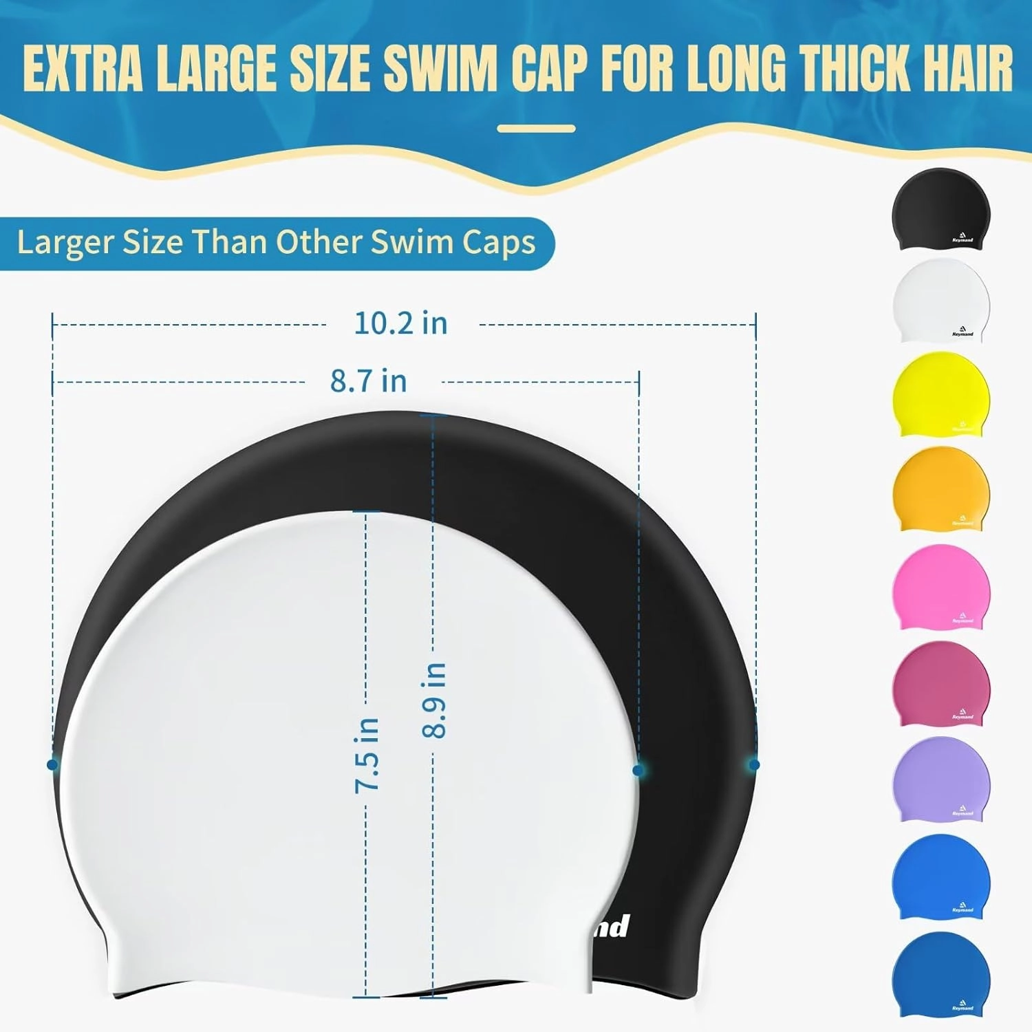 2 Pack Extra Large Swim Cap for Braids and Dreadlocks, Silicone Swimming Caps for Long Hair, Weaves, Extensions, Curls & Afros, Waterproof Adult Swim Hats Bathing Caps for Women Men