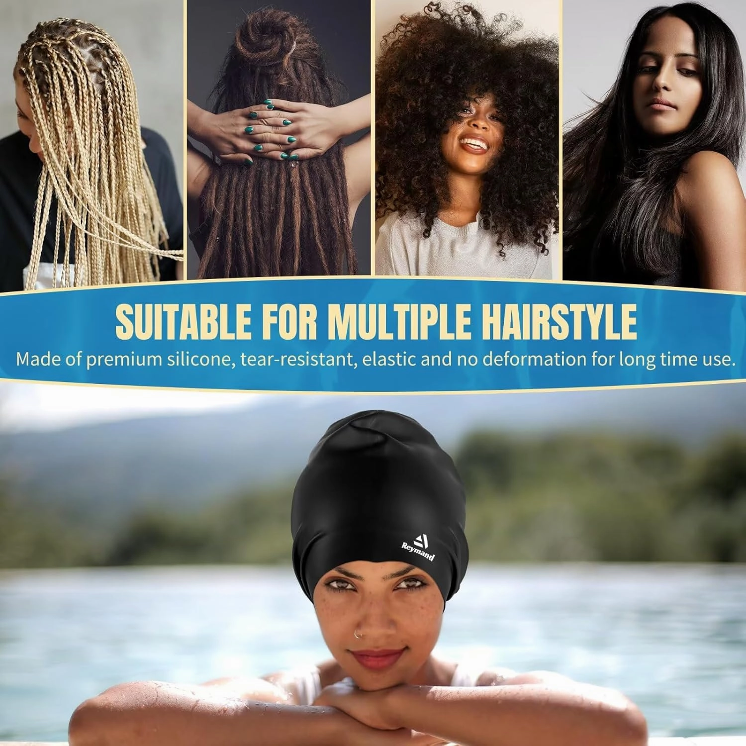 2 Pack Extra Large Swim Cap for Braids and Dreadlocks, Silicone Swimming Caps for Long Hair, Weaves, Extensions, Curls & Afros, Waterproof Adult Swim Hats Bathing Caps for Women Men