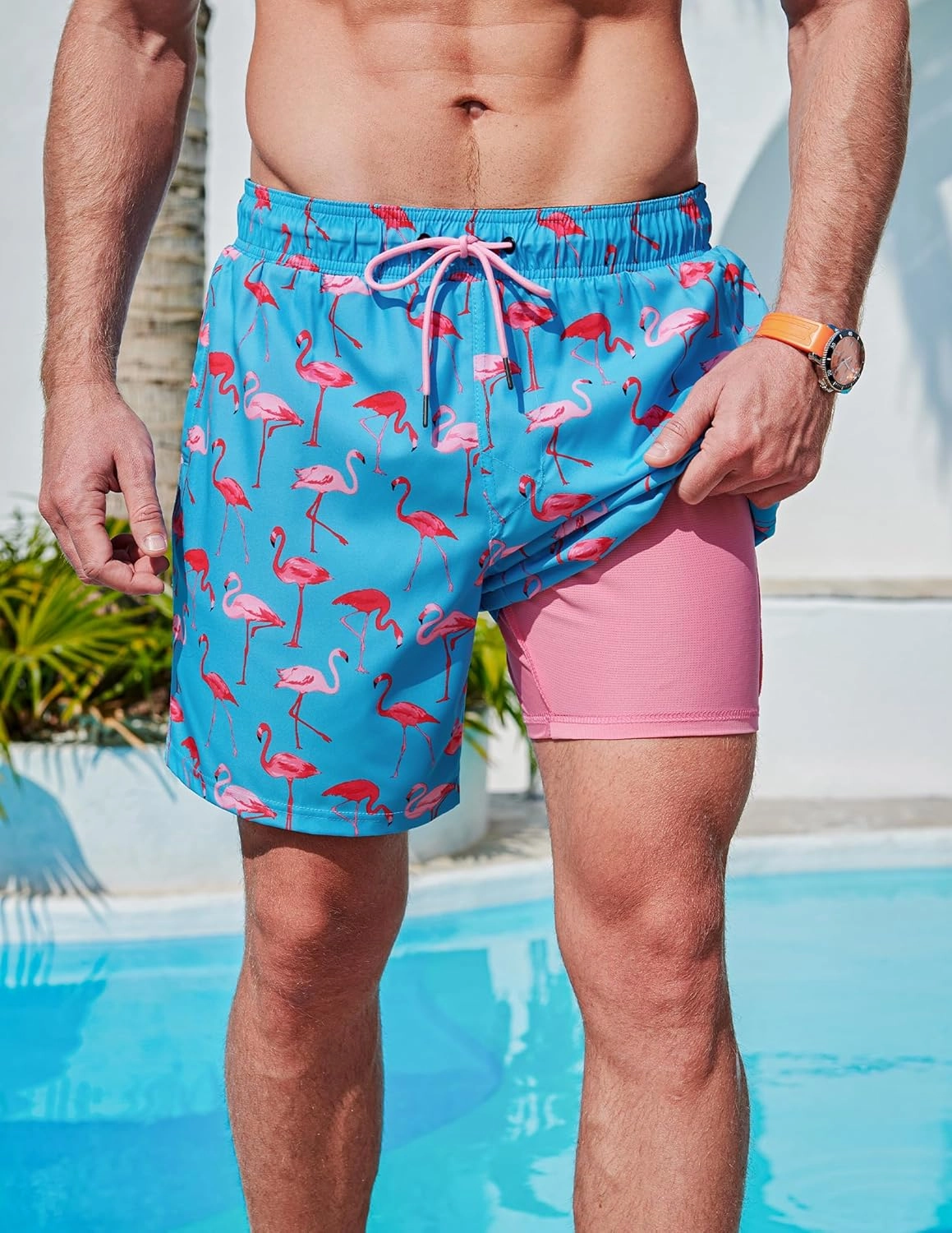 2 Pack: Men's 7" Swim Trunks with Compression Liner, Quick Dry Stretch Swimming Shorts Bathing Suits Swimwear