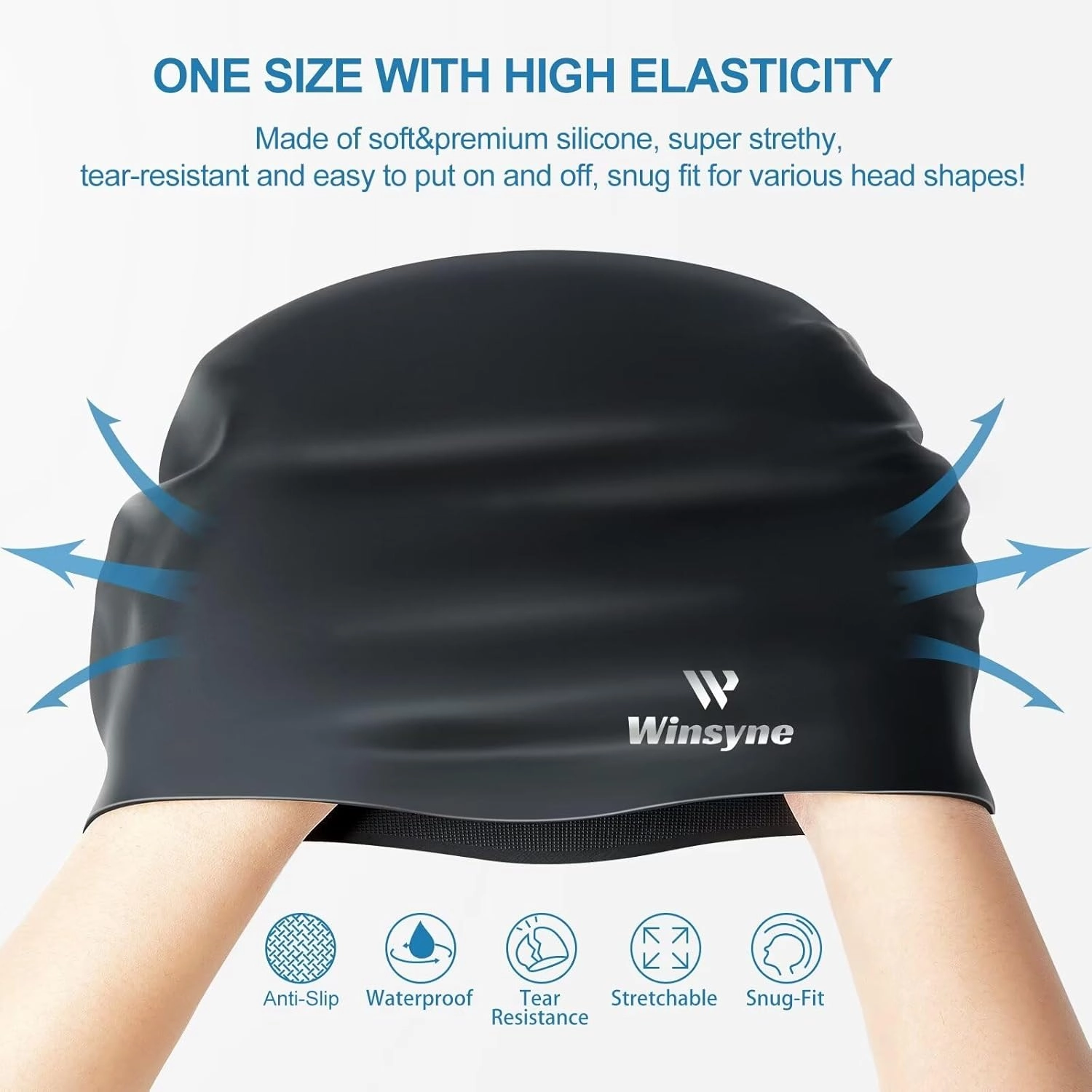 2 Pack Silicone Swim Cap for Men Women, Unisex Adult Swimming Caps for Short/Long Hair to Keep Hair Dry, Waterproof Bathing Caps for Swimming with Ear Plugs & Nose Clip Set