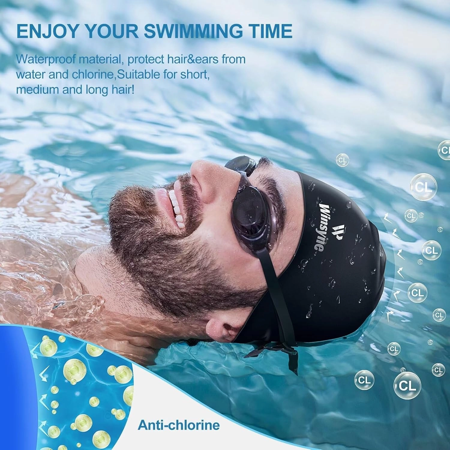 2 Pack Silicone Swim Cap for Men Women, Unisex Adult Swimming Caps for Short/Long Hair to Keep Hair Dry, Waterproof Bathing Caps for Swimming with Ear Plugs & Nose Clip Set