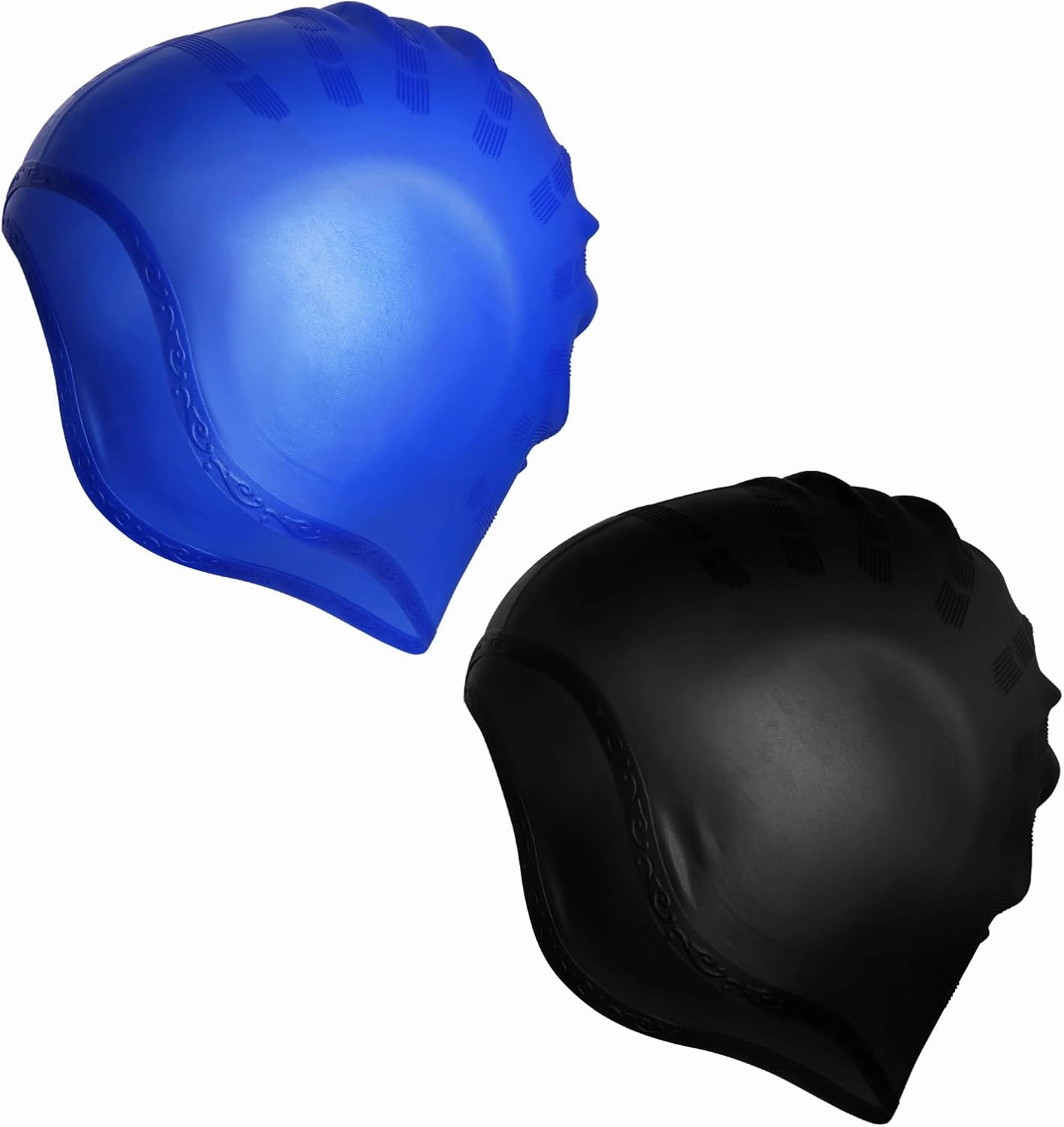 2 Pack Silicone Swim Cap with 3D Ear Protection, Waterproof Swimming Cap Bathing Cap Non-Slip Swim Hats for Men Women Adults Youths Kids for Long or Short Hair