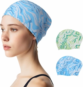 2 Pack Swim Cap Women Adult - Stylish Silicone Swim Cap for Long Hair - Waterproof Swim Caps for Girls Women - Comfortable Fit for Pool, Beach