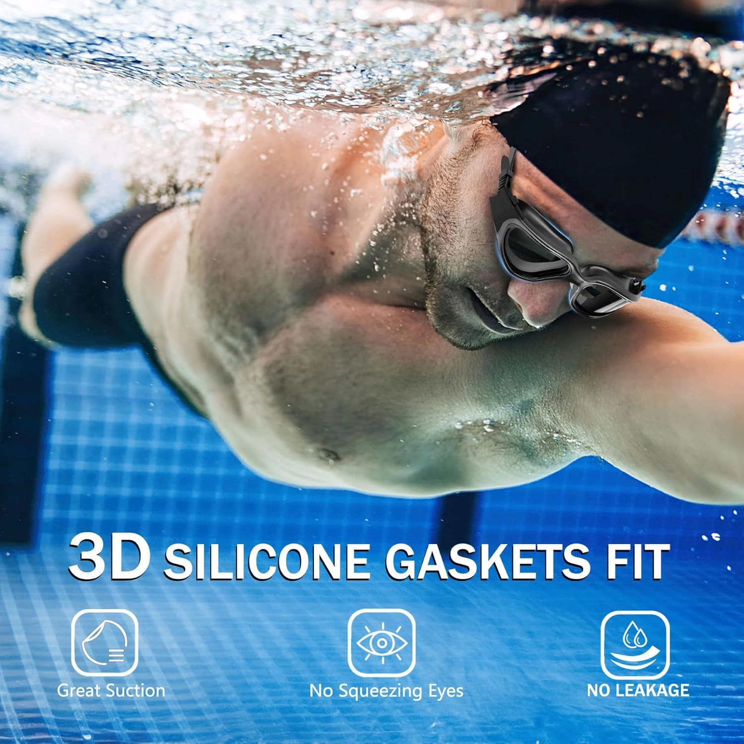 2 Pack Swim Goggles, Tenfold Long-Lasting Anti Fog Swimming Goggles Adult Men Women No Leakage Nose Clip Earplugs