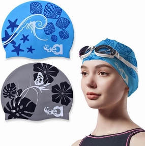 2 Pack Womens Silicone Swim Cap for Long Hair, Unisex Durable Silicone Swimming Cap for Adults Youths Swim Bath Hats caps