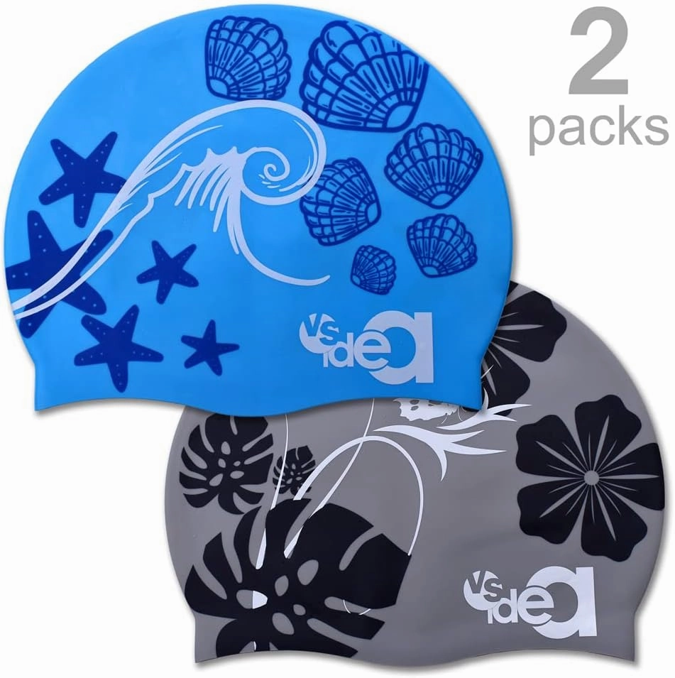 2 Pack Womens Silicone Swim Cap for Long Hair, Unisex Durable Silicone Swimming Cap for Adults Youths Swim Bath Hats caps