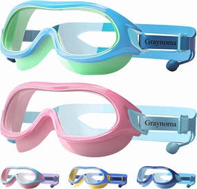 2 Packs Swim Goggles Attached Earplugs Anti-Fog UV Protection Swimming Goggles for Teens and Youths Aged 10-18