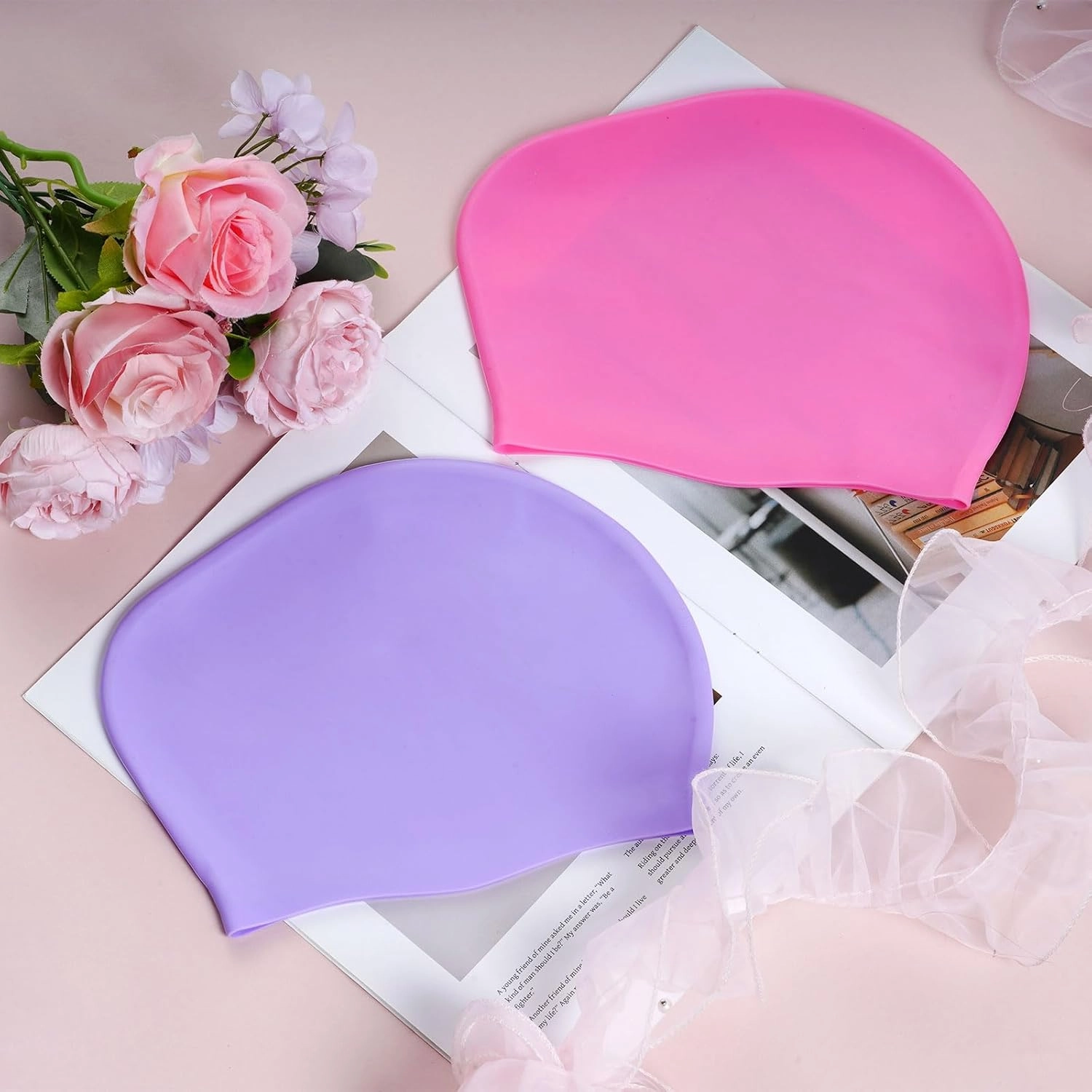 2 Pcs Extra Large Swimming Cap for Long Hair Swim Cap for Women Silicone Waterproof Swim Hats Bathing Caps to Keep Hair Dry for Women Men Adults Youths