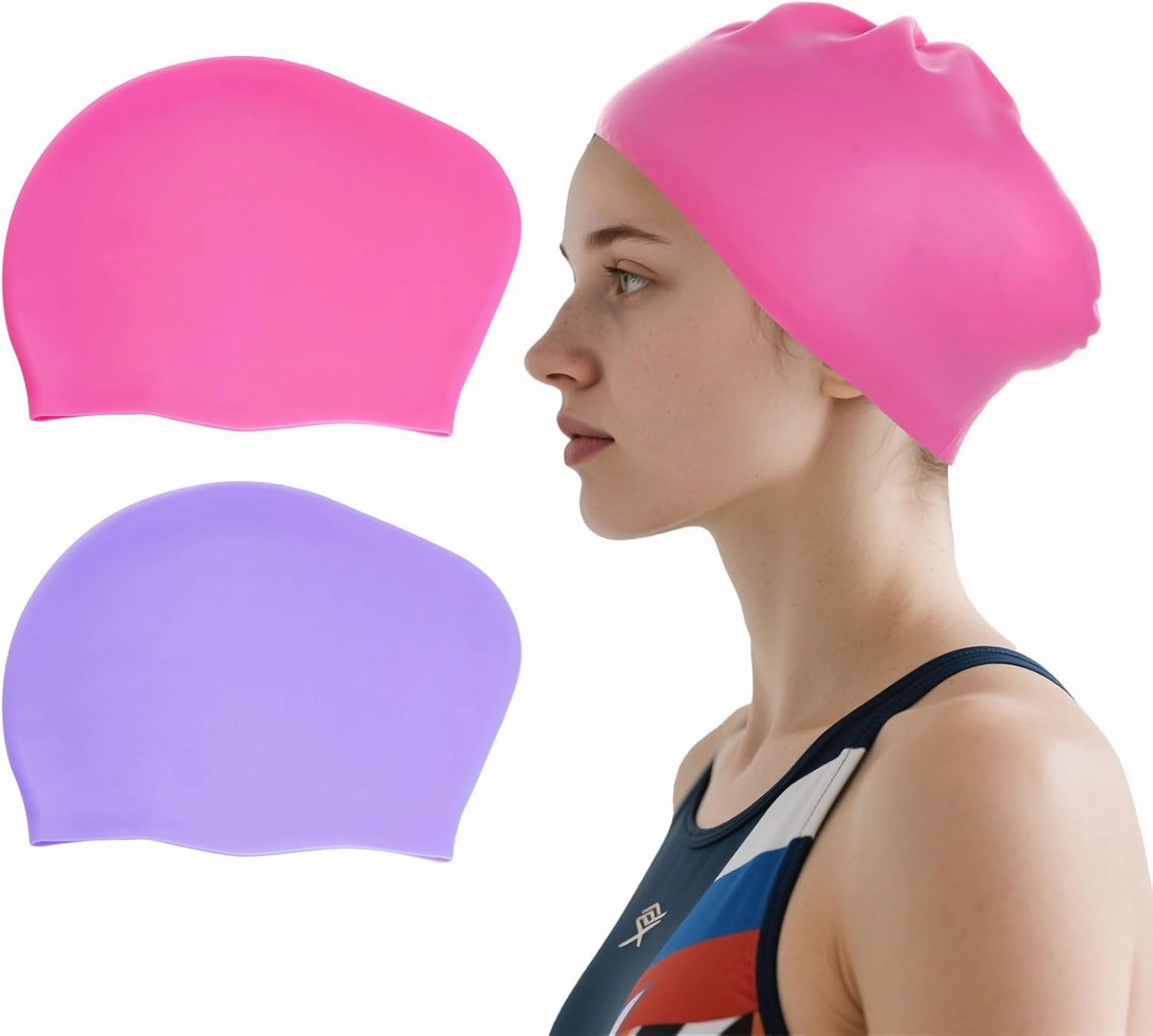 2 Pcs Extra Large Swimming Cap for Long Hair Swim Cap for Women Silicone Waterproof Swim Hats Bathing Caps to Keep Hair Dry for Women Men Adults Youths
