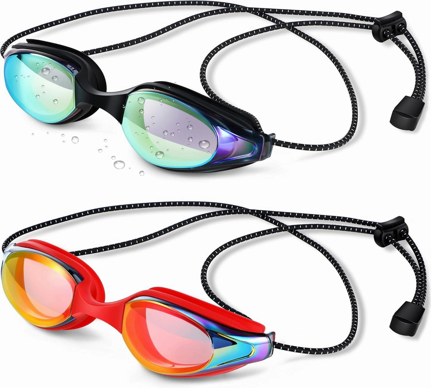 2 Pcs Swim Goggles for Lap Bungee Strap Swimming Goggles Men Women Adult Clear Vision Anti UV Goggles