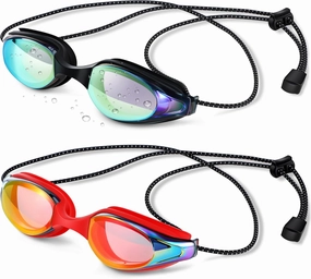 2 Pcs Swim Goggles for Lap Bungee Strap Swimming Goggles Men Women Adult Clear Vision Anti UV Goggles