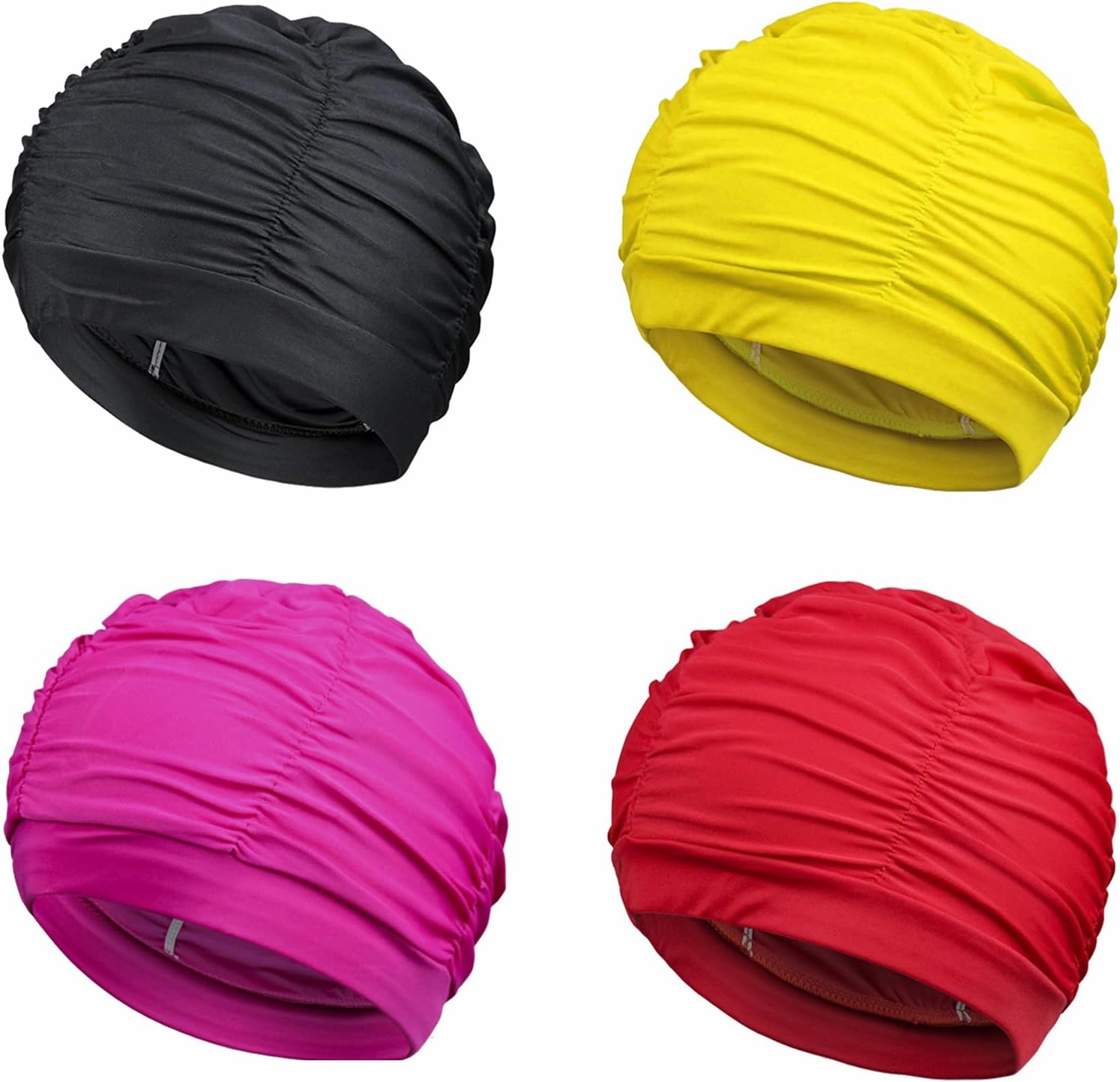 2Pack Nylon Soild Color Ladies Swimming Hat Pleated Style Swim Cap Long Hair Swimming Cap for Men Women
