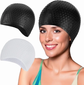 2Pcs Silicone Swim Cap, Unisex Adult Swim Hats Non-Slip Swimming Caps for Long Hair Waterproof Bathing Caps to Keep Hair Dry Keep Hair Protected for Women Men