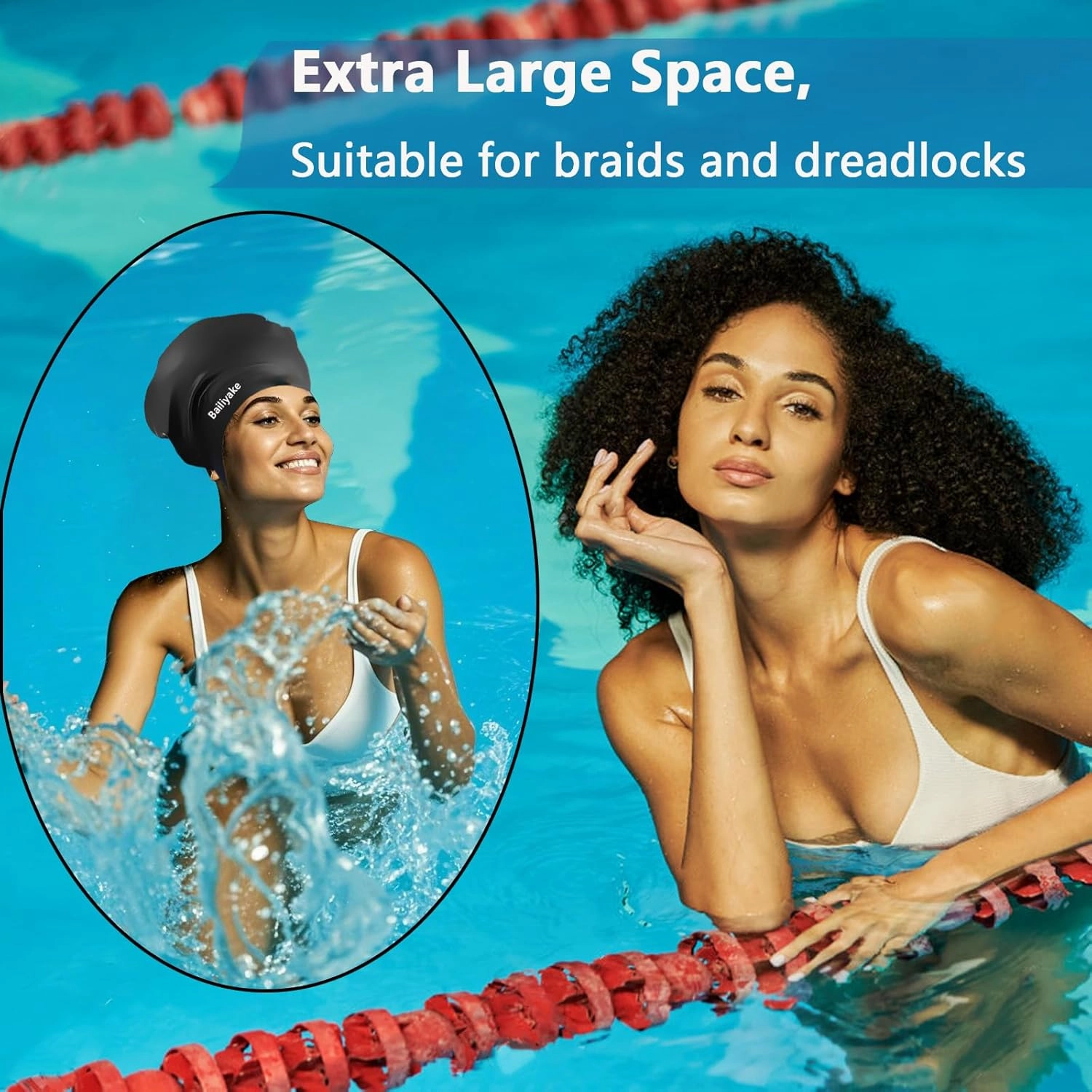 3 Pack Extra Large Swim Cap for Braids & Dreadlocks - Waterproof Silicone Swim Hat for Women with Long Thick Hair, Protective Swim Cap Cover Ears for Swimming, Shower, Bathing