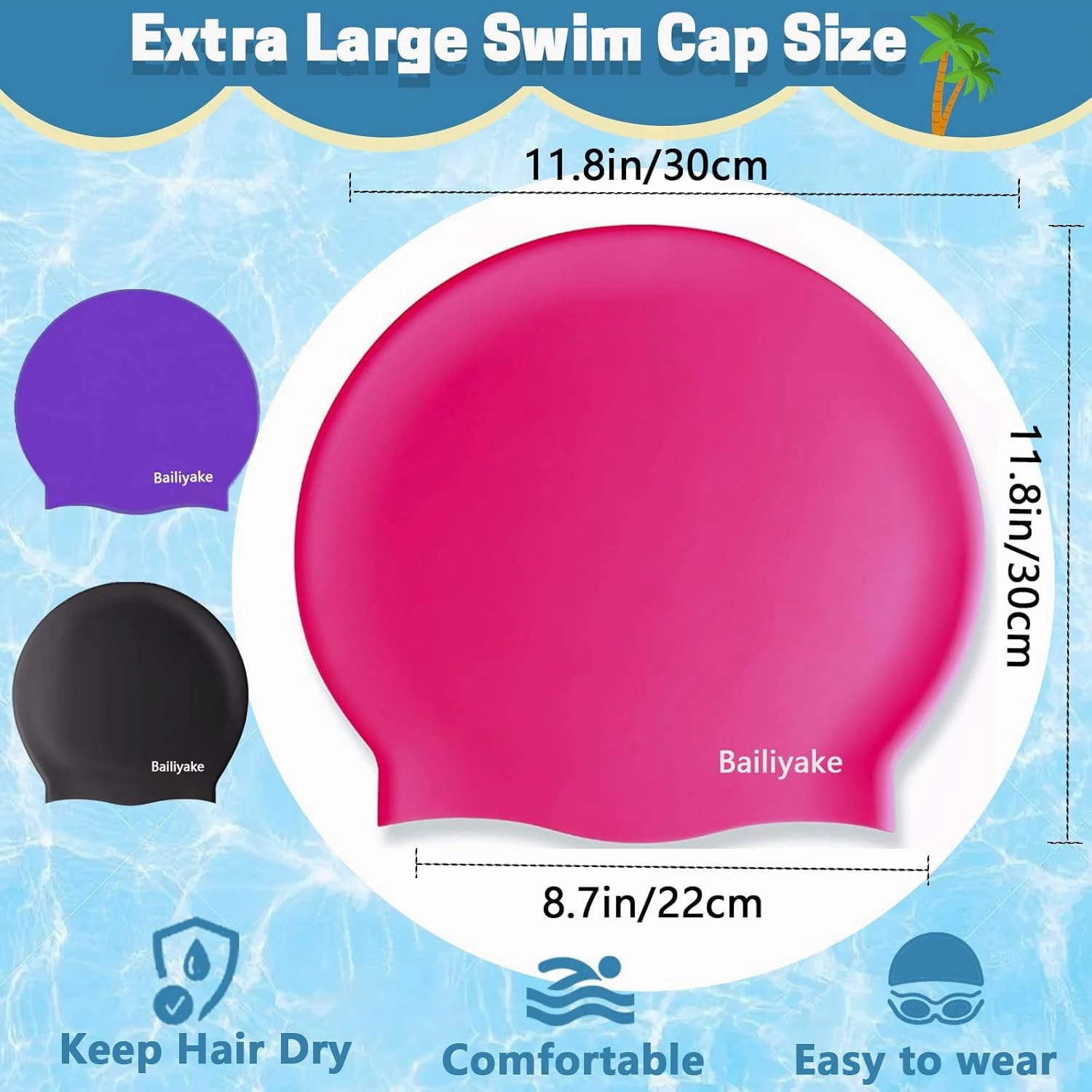 3 Pack Extra Large Swim Cap for Braids & Dreadlocks - Waterproof Silicone Swim Hat for Women with Long Thick Hair, Protective Swim Cap Cover Ears for Swimming, Shower, Bathing