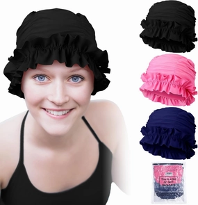 3 Pcs Swim Cap Women Adult with Ruffled Edges Nylon Cloth Swimming Cap for Women Bathing Hats Swim Turban Waterproof Swimming Hat
