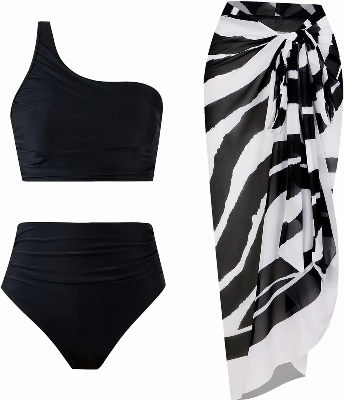 3 Piece Swimsuits for Women High Waisted Bikini Sets Retro Swimsuit with Cover up Beach Wrap Skirt