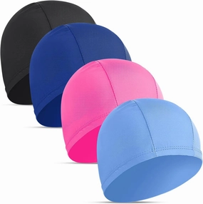 4 pcs Elastic Swim Caps for Both Women & Men & Kids Fabric Durable Non-Waterproof Cloth Swimming Pool Cap Elastic Bathing Cap