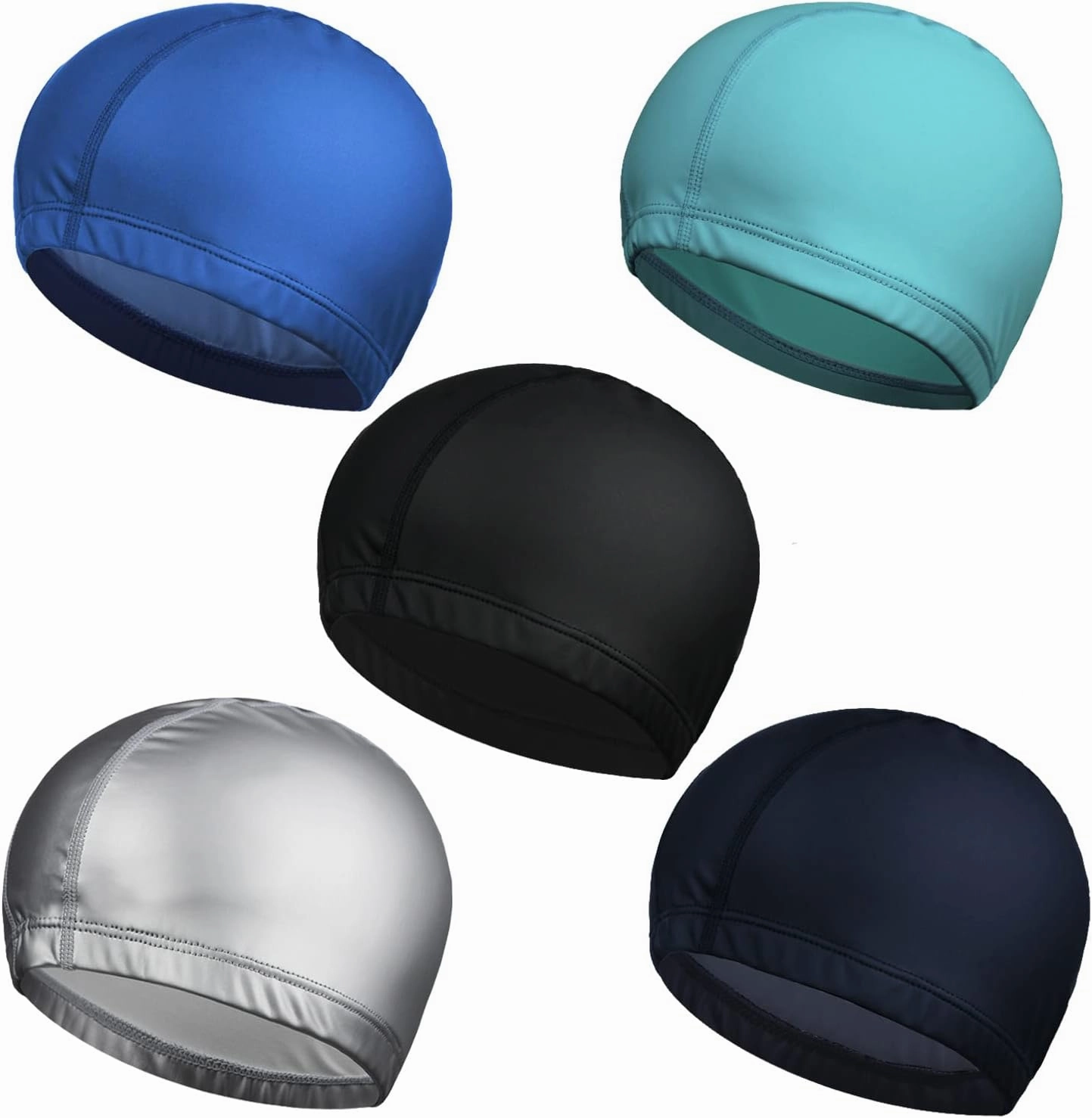 5-Pack Men Women PU Waterproof Fabric Swimming Cap Elasticity Bathing Cap for Adult