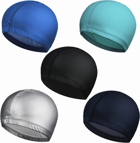 5-Pack Men Women PU Waterproof Fabric Swimming Cap Elasticity Bathing Cap for Adult