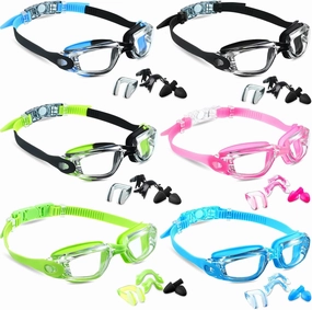6 Pack Swim Goggles Anti Fog Swimming Goggles Soft Silicone Frame No Leaking Pool Goggles Anti UV Swimming Glasses with 6 Nose Clips 6 Earplugs for Adult Women Men Youth Kid over 8 Years Old, 6 Colors