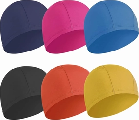 6 pcs Elastic Swim Caps for Both Women & Men & Kids Fabric Durable Non-Waterproof Cloth Swimming Pool Cap Elastic Bathing Cap