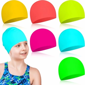 6 Pcs Unisex Adult Kid Silicone Swim Cap Waterproof Swimming Caps for Women and Men Comfortable Non Slip Swim Hat, Comfortable Fit for Long and Short Hair for Ages 8 