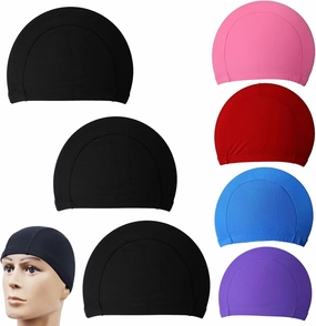 7 Pack Swim Cap Fabric Breathable Swimming Caps Comfort Ultra Thin Elastic Hat for Men Women Adult Older Kids Girls Boys Youth Family Long Short Hair Bathing Training Sports