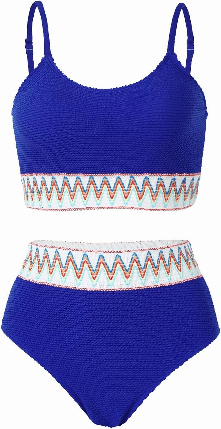 Adisputent Womens High Waisted Bikini Sets Scoop Neck Color Block Swimsuits Retro Two Piece Bathing Suits
