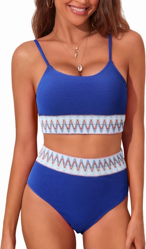 Adisputent Womens High Waisted Bikini Sets Scoop Neck Color Block Swimsuits Retro Two Piece Bathing Suits