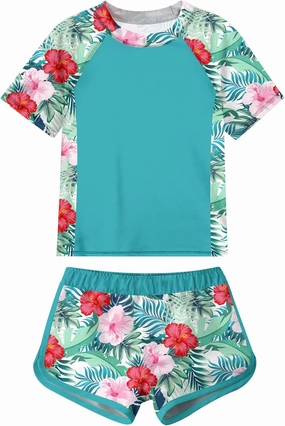 ADUKIDE Girls Rash Guard Swimsuit 2-Piece Bathing Suit UPF 50  Summer Beach Swimwear Size 7-16T
