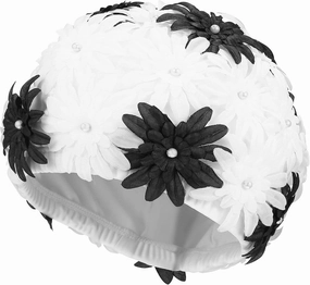 Adult Swim Cap Swimming Hat Floral Petal Retro Style Flower Bathing Cap Summer Swimming Cap Women Retro Swim Hat for Short Hair Black and White Girls Swim Cap
