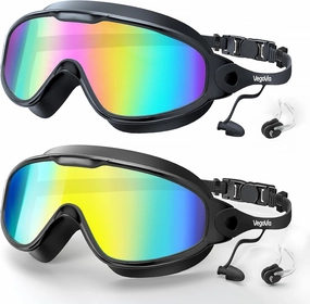 Adult Swim Goggles 2 Pack, Anti-Fog 180 Wide View UV Protection Pool Swimming Goggles for Adult Youth Men Women