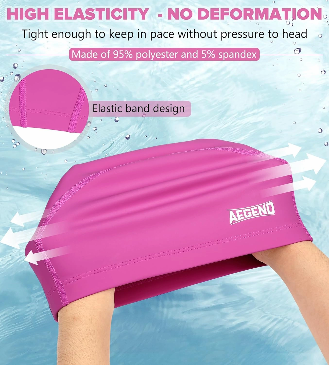 Aegend Fabric Swim Cap, Silicone Waterproof Layer - Breathable Cloth Swimming Cap, Keep Hair Dry with Hight Elasticity for Youth Kids Women Men, 2 Sizes to Choose