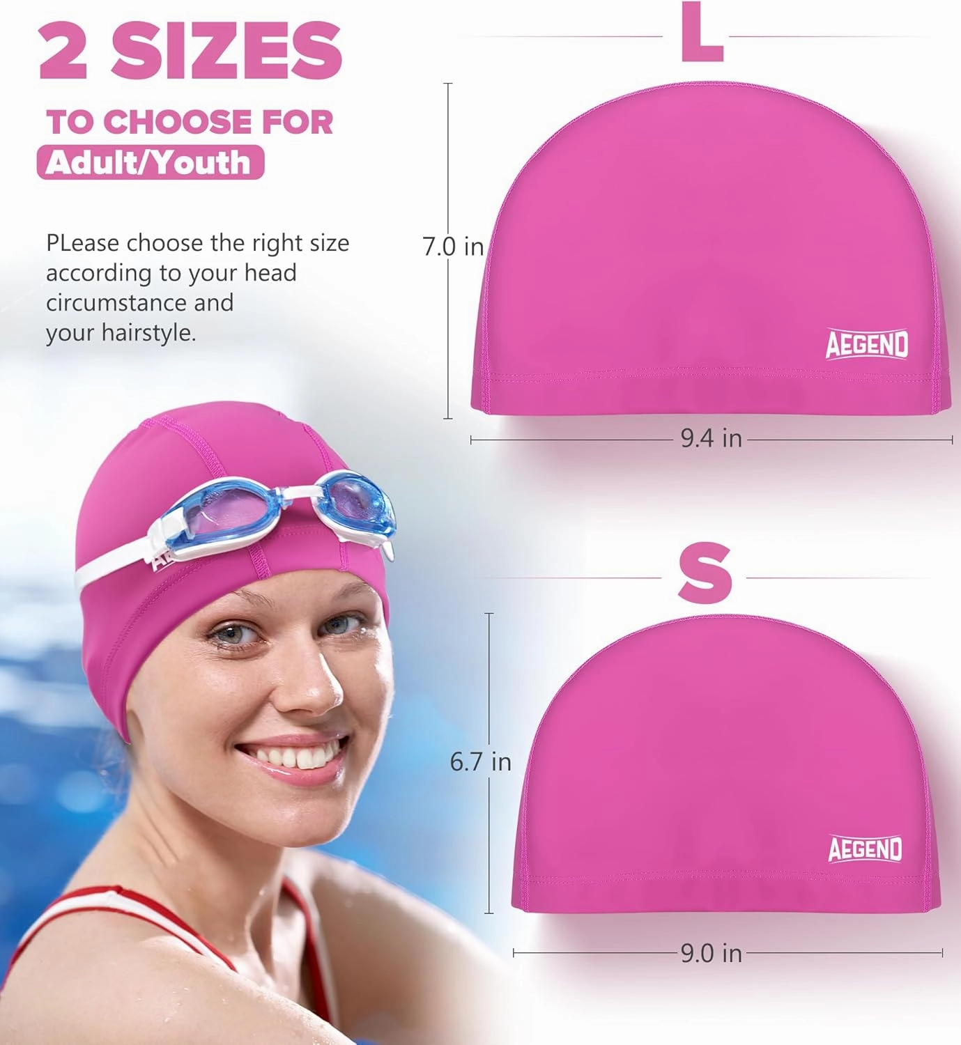 Aegend Fabric Swim Cap, Silicone Waterproof Layer - Breathable Cloth Swimming Cap, Keep Hair Dry with Hight Elasticity for Youth Kids Women Men, 2 Sizes to Choose