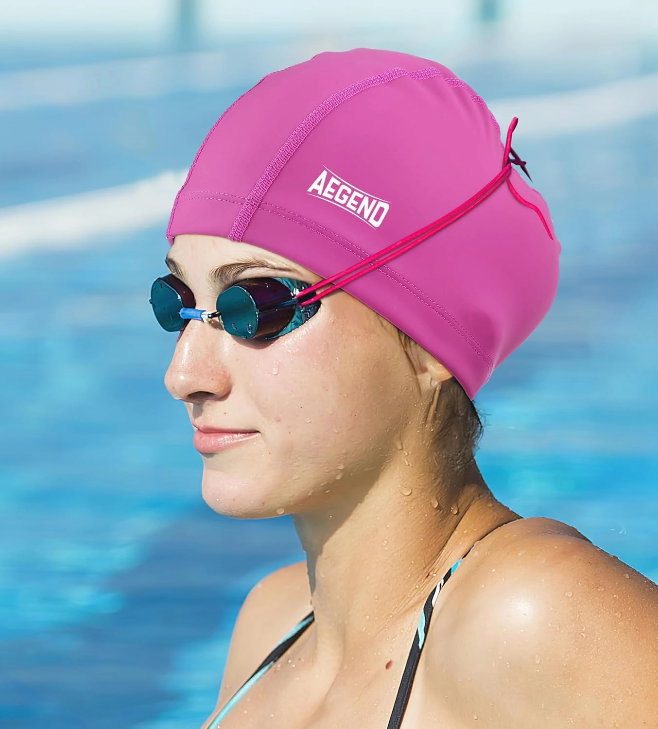 Aegend Fabric Swim Cap, Silicone Waterproof Layer - Breathable Cloth Swimming Cap, Keep Hair Dry with Hight Elasticity for Youth Kids Women Men, 2 Sizes to Choose