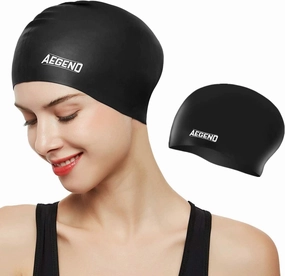 Aegend Swim Caps for Long Hair, Durable Silicone Swimming Caps for Women Men Adults Youths, Easy to Put On and Off, Waterproof Swim Hats Bathing Caps to Keep Hair Dry