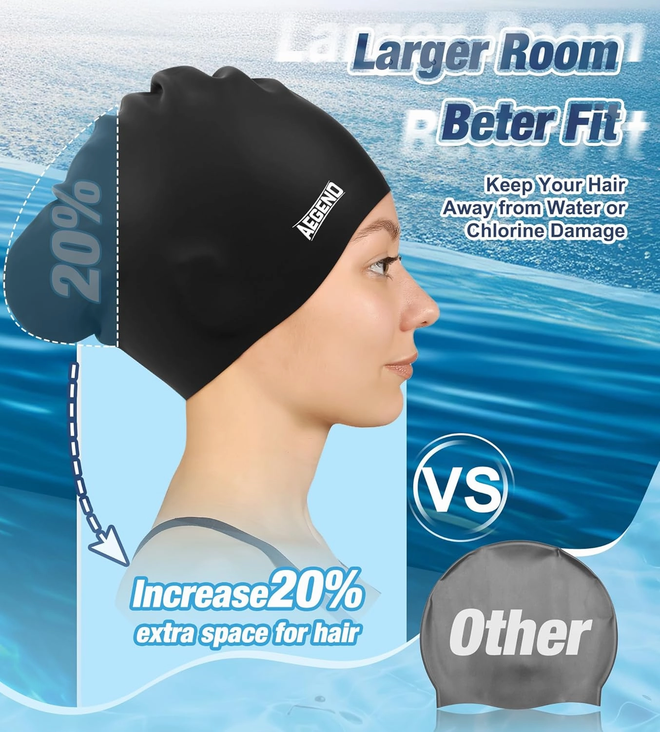 Aegend Swim Caps for Long Hair, Durable Silicone Swimming Caps for Women Men Adults Youths, Easy to Put On and Off, Waterproof Swim Hats Bathing Caps to Keep Hair Dry