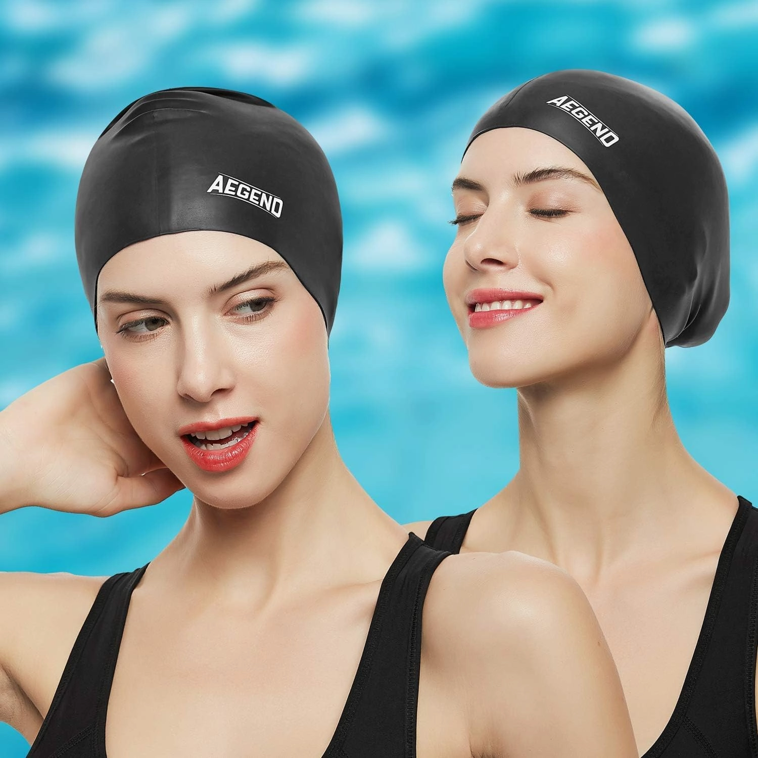 Aegend Swim Caps for Long Hair, Durable Silicone Swimming Caps for Women Men Adults Youths, Easy to Put On and Off, Waterproof Swim Hats Bathing Caps to Keep Hair Dry