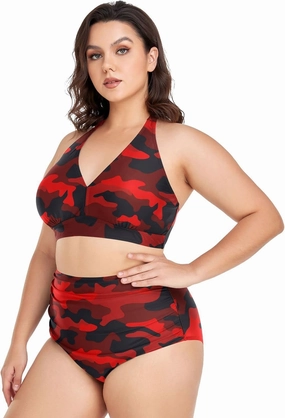 Aflyko Women Plus Size Bikini 2-Piece Swimsuit Ruched Swimwear Large Beachwear