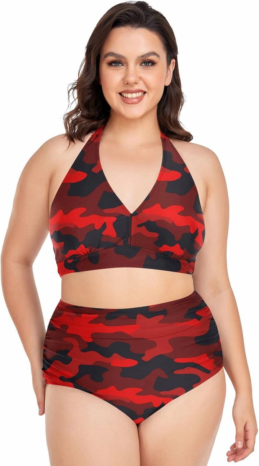 Aflyko Women Plus Size Bikini 2-Piece Swimsuit Ruched Swimwear Large Beachwear