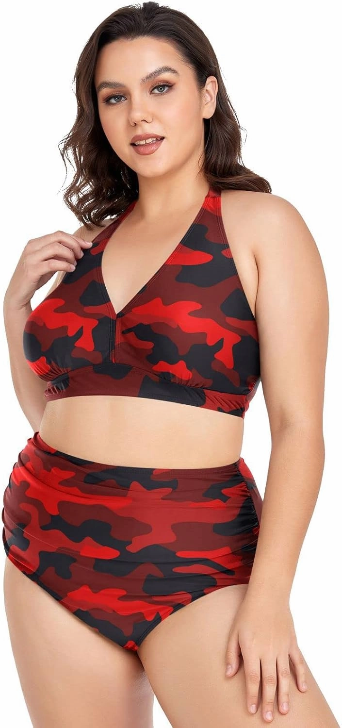 Aflyko Women Plus Size Bikini 2-Piece Swimsuit Ruched Swimwear Large Beachwear
