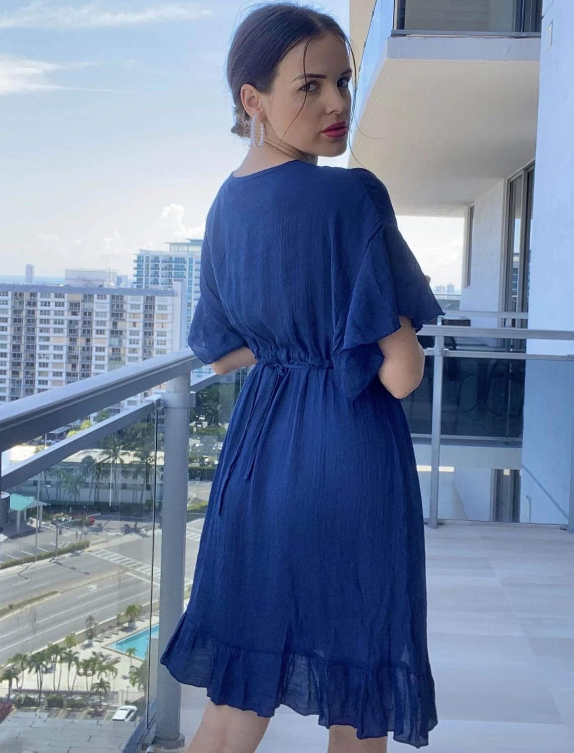 AI'MAGE Swimsuit Cover Ups Women's Bathing Suit V Neck Ruffle Sleeve Soft Coverups Dress