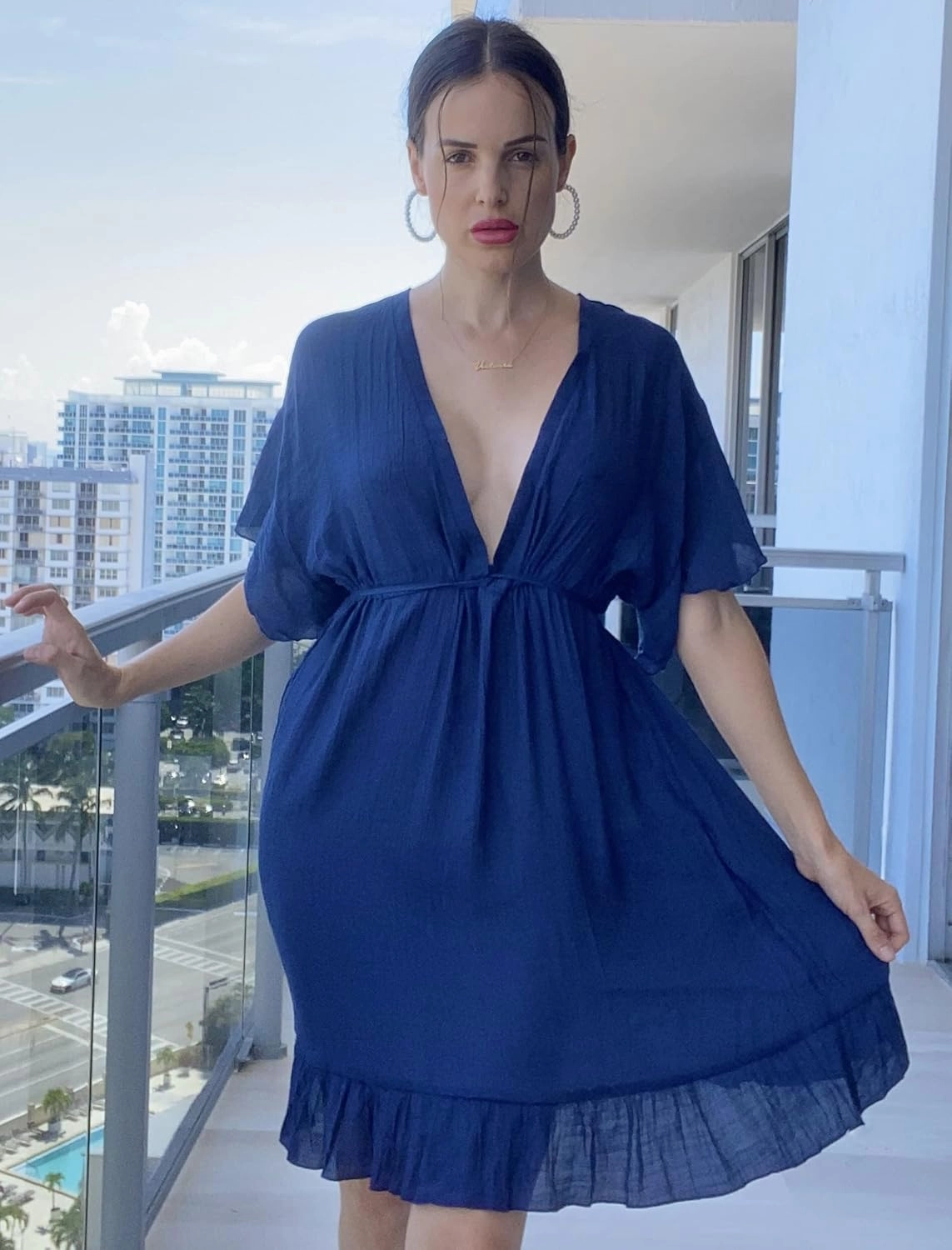 AI'MAGE Swimsuit Cover Ups Women's Bathing Suit V Neck Ruffle Sleeve Soft Coverups Dress